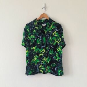 Whistles Green & Black Tulip Floral Leaf Print Button Down Shirt Sz 10 UK12